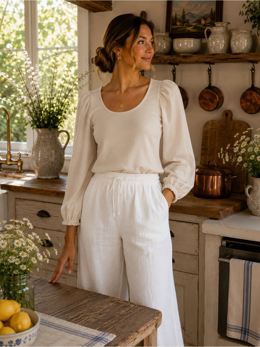 Old Navy Puff-Sleeve Mixed Material Top